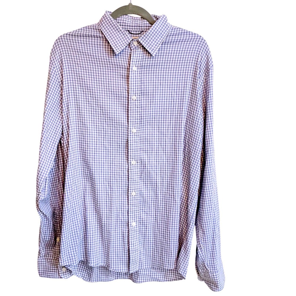 FAHERTY men's button down oxford shirt large blue gingham check cotton MWC0081